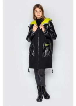 Cvetkov черно-салатовая удлиненная куртка для девочки Наоми