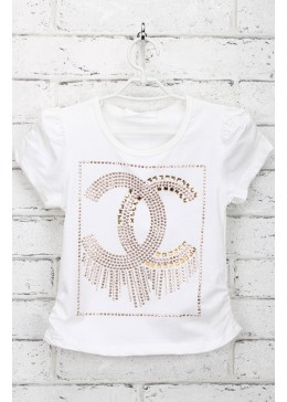 Fashion Childhool белая футболка с брошкой для девочки 19161