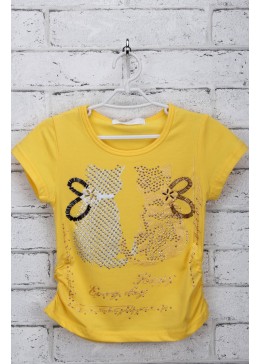 Fashion Childhool желтая футболка с котиками для девочки 19163