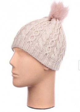 TopHat бежевая зимняя шапка с помпоном для девочки 8005