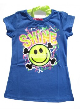 Chief синяя стильная футболка со смайликом для девочки 24261-1