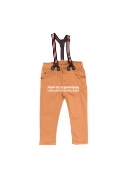 KidsЯus бежевые брюки на подтяжках для мальчика 17023