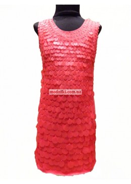 Розовое нарядное платье с пайетками для девочки 09121